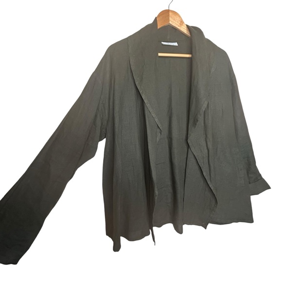 🩷 Bryn Walker Cardigan Jacket Womens S Linen Olive Open Blazer Lagenlook Pocket - Picture 10 of 12